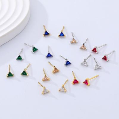 China TRENDY Minimalist 925 sterling silver geometric zircon stud earrings fashion triangle earrings wholesale for sale