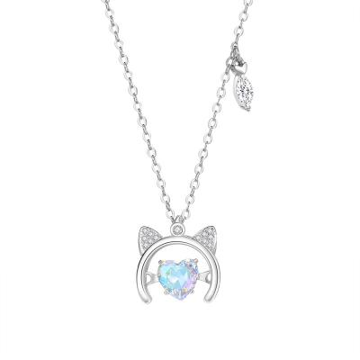 China Environmental Friendly Custom wholesale high quality cat pendant CZ Zircon 925 sterling silver necklace for girls for sale