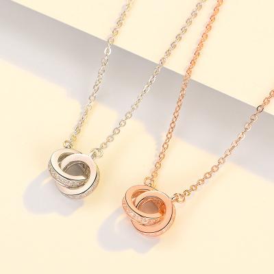 China Environmental Friendly 925 sterling silver necklace double ring pendant necklace delicate round necklace for women gifts for her for sale