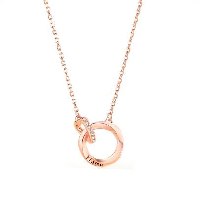 China Trendy Love Mobi double ring necklace pendant chain necklace 925 silver necklace ladies jewelry gift zircon collarbone chain for sale