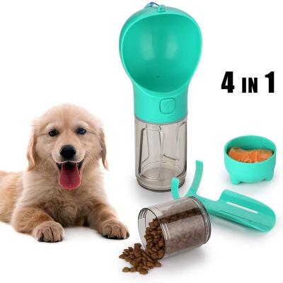 China Portable High Quality Viable 4 In 1 300ML Dog Leash With Water Bottle Bowl Dog Water Bottle Poop Bag for sale