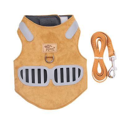 China Hot Sale Viable Suede Fabric Pet Leash And Harness Set Pet Vest Harness For Pet Reflective Harnesses for sale