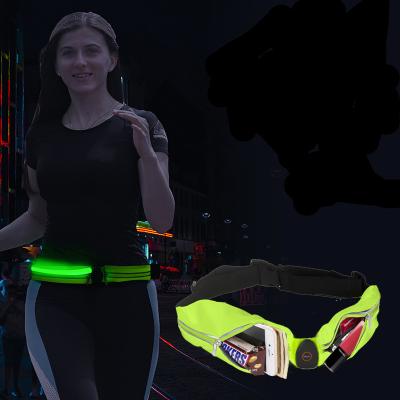 China Universal Fashion Sports Waist Bag LED Reflective Running Light Belt Fanny Pack Microfiber Water Proof/Large Capacity 69-100cm Unisex for sale