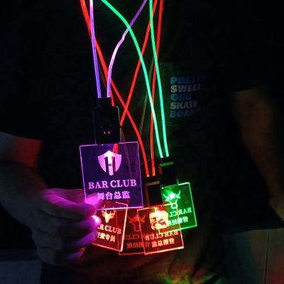 China USB Quick Rechargeable Flashing Acrylic ID Badge Neck Collar Lanyards LED Luminous Lanyards for sale