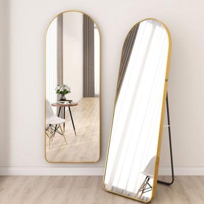 China Wholesale Modern Aluminum Decorative Modern Cloakroom Wall Arch Frame Gold Full Floor Mirror for sale