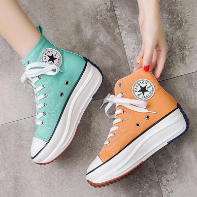 China Fashion Trend Height Increasing Canvas Shoes For Student Lace Up Leopard Print Unisex Round Toe Walking Shoes Causal Thick Sole Sneaker for sale