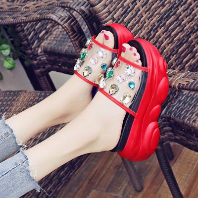 China 2021 Fashion Trend Thick-soled Sandals Open Toe Rhinestone Casual Shoes Indoor Work Shoes Slippers Summer Brand Fashion Sandals for sale