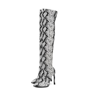 China Ultra-High Pointed Heel Stiletto Toe Shoes Light Python Over The Knee Over-the-Knee Stretch Boots Nightclub Plus Size Boots for sale