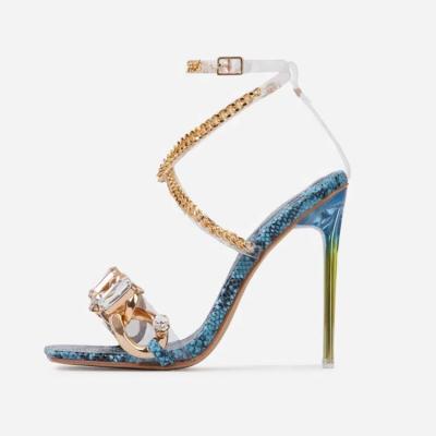 China Anti-odor low price good quality stiletto transparent rhinestone sandals shoes high heels shoes for sale