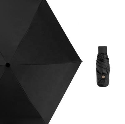 China Folding Manufacturer Direct Sunscreen Folding Black Rubber Five fold Pure Color Pocket Mini umbrella for sale