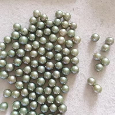 China For Jewelry Making Wholesale Price Good Quality AA Round 8-9 Mm Olive Green Pearl, Loose Freshwater Pearl With Half Or No Hole Drilled for sale