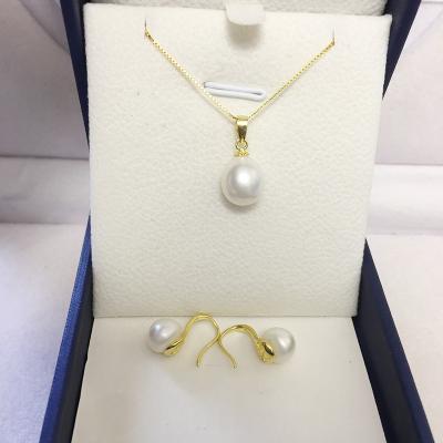 China CLASSIC 18 inch 925 silver natural freshwater pearl jewelry set with earring+necklace, 8 mm AAA rice pearl for sale