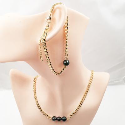 China CLASSIC 18 inch 14K gold plated natural tahitian pearl jewelry set with bracelet+necklace, 8-9 mm nature black pearl sea salt for sale