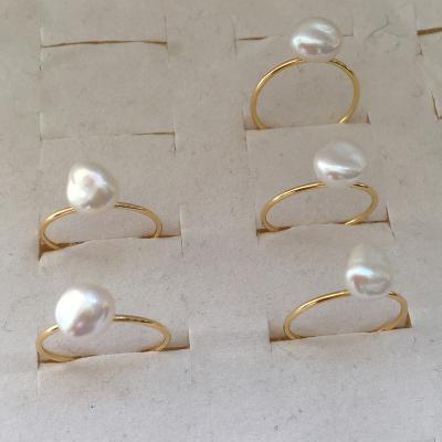 China BOHEMIA high quality natural keshi baroque pearl 14K AAA gold filled ring, real 14k gold filled, 6-8 mm pearl girls, for sale