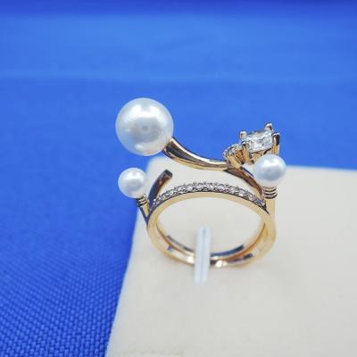 China Promotion Gold Ring Design With Top Quality 2 Layer Ring Pearl Jewelry Beautiful for sale