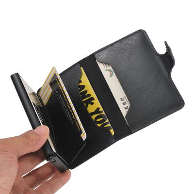 China Hot Automatic Automatic PU RFID Leather Credit Card Protector and Bank Card Style Factory Direct Sale Blocking Anti-theft Card Holder for sale