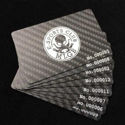 China Full Color Black PVC CMYK Carbon Fiber Business Card With Laser Number for sale