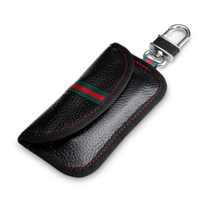 China Fashion Mobile Phone Striped Car Key Signal Shield Antimagnetic Rfid Leather Package Blocking Wallet Bag for sale