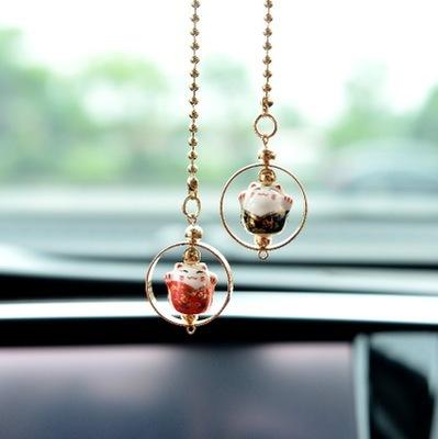 China Cute Fashion Safety Car Rear View Mirror Pendant Lucky Cat Car Pendant Car Ornaments Cartoon Hanging Pendant Gifts for sale