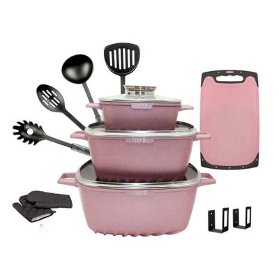 China Sustainable Frying Pan Kitchen Die Cast Cookware Casserole Set Home Kitchen Aluminum 13 Piece Cookware Sets for sale