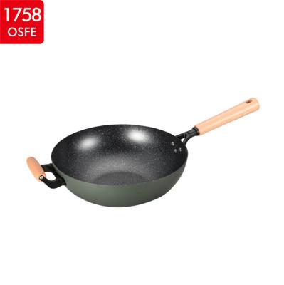 China Carbon Steel Industrial Nonstick Cookware Wooden Wok Handle Wok for sale