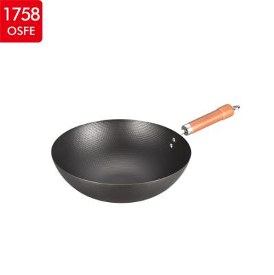 China Carbon Steel Kitchenware Industrial Chinese Cookware Wok Wooden Handle Wok for sale