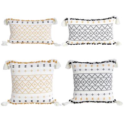 China Sublimation anti-static nordic cut bamboo design with geometric fringe printed pillow case for sale