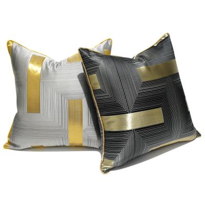 China Simple modern light modern sofa plaid anti-static black and gold digital printed luxury striped pillowcase for sale