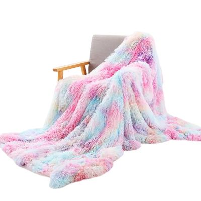 China Simple Winter Custom Tie Dye Double Blanket Wool Blanket Sofa Rainbow Blanket for sale