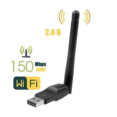 China Desktop USB WiFi 2.0 Wireless Network Card 150M 802.11 b/g/n LAN Adapter with Rotatable Antenna for Laptop PC Mini Wi-Fi Dongle for sale