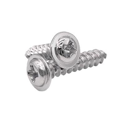 China Pan Custom Various PWA White Nickel Plated Black Carbon Steel Cross Around Head Self Tapping Screw With Gaskets for sale