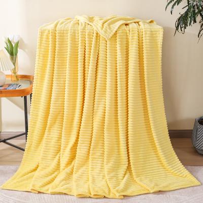 China 300 Gsm 3D Soft Yellow Reversible Flannel Fleece Blanket For Home Sofa for sale