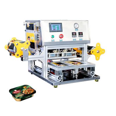 China Low Price Aluminum Automatic Tray Sealing Machine Egg Trays Tray Sealer Sealing Machine For Poultry Food Table Top 2 Cavities for sale