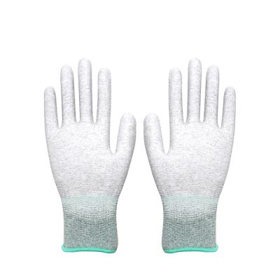 China Anti-Static PU Coated Work Gloves Wholesale Garden Construction Safety Carbon Fiber Palm ESD Welding Glove for sale