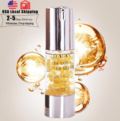 China Anti Aging Private Label Wrinkle Facial Skin Care Whitening Natural Gold Serum Collagen Caviar 24k Anti Aging Face Serum for sale