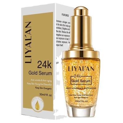 China Private Label Hyaluronic Acid Anti Aging Skin Care Whitening Essence 24k Gold Collagen Anti Aging Facial Liquid Serum for sale