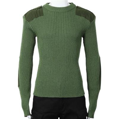 China Comfortable Military Green Army Sweaters Pullover With Elbow Pad And Shoulder Epaulet for sale