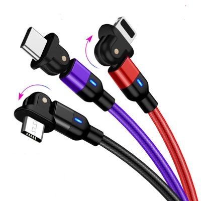 China Wholesale Led Mobile Phone Nylon Braided 180 Degree Rotated USB Cable For Micro Type C 3A Iphone Fast Charging Cable for sale