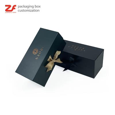 China Recycled Black Paper Gift Box Cardboard Basket Large Luxury Custom Foldable Magnetic Materials Gift Boxes With Ribbon for sale