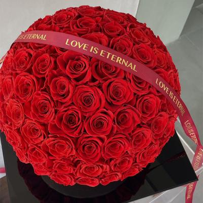 China Durable 99 Preserved Huge Ball Shaped Rose Hugging Buckets Preserved Rose In Acrylic Box Gifts For Girlfriend for sale