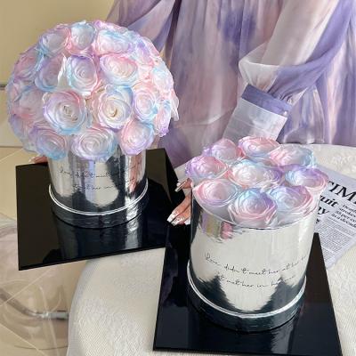 China New Durable Preserved Ball Shaped Bucket Milky Way Rose Bouquet Wedding Gifts Dried Flower Bouquet Preserved for sale