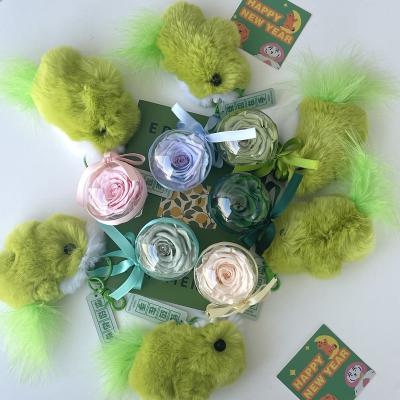 China Durable Popular Green Plush Key Ring Multi-Color Eternal Flower Keychain Preserved Decorative Accessories for sale