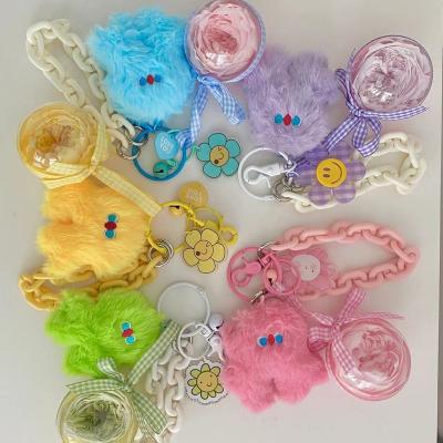 China Durable Hot Selling Preserved Cute Little Cute Keychains Cartoon Multicolor Monster Plush Durable Key Chain For Girls for sale