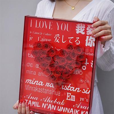 China Preserved Durable Teachers' Day 520 Valentine's Day Gift 5 Colors Creative Heart Shape Rose Preserved Photo Frame for sale