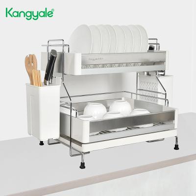 China Kyl A0990C1A 2 Tier Stainless Steel Kitchen Dish Racks Metal Wire Kitchen Wine Dish Sustainable Dish Drying Racks Table Storage Dish Rack for sale