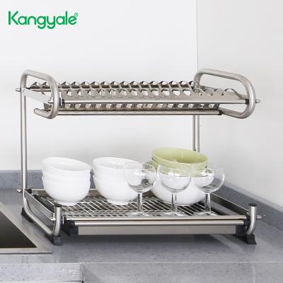 China KYL A0445CA Home Kitchen Storage Viable Racks Standing With Tray Dish Drainer Stainless Steel Double Layer Dish Rack for sale