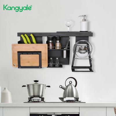 China Wall Mounted Set Kitchenware Kangyale Cutting Board Metal Drain Rack Utensil Storage Seasoning Hanging Rack Without Punch Viable Storage for sale