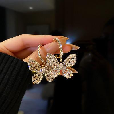 China New Trendy Trendy Gold Zircon Crystal Butterfly Dangle Earrings For Women Blue Rhinestone Weddings Party Jewelry Accessories for sale