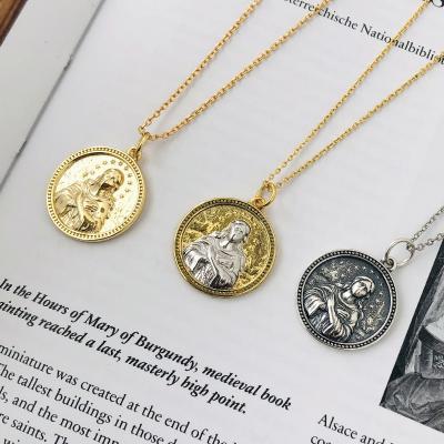 China Virgin Mary Portrait Pendant Female Necklace Vintage S925 Single Chain Clavicle Accessories European and American Lead Free Nickel Free for sale