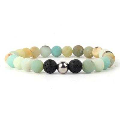 China BOHEMIA Natural Matte Amazonite Stone Beads Lava Healing Stretch Adjustable Bracelet 8mm Round Yoga Bracelet For Men Women Bracelets for sale